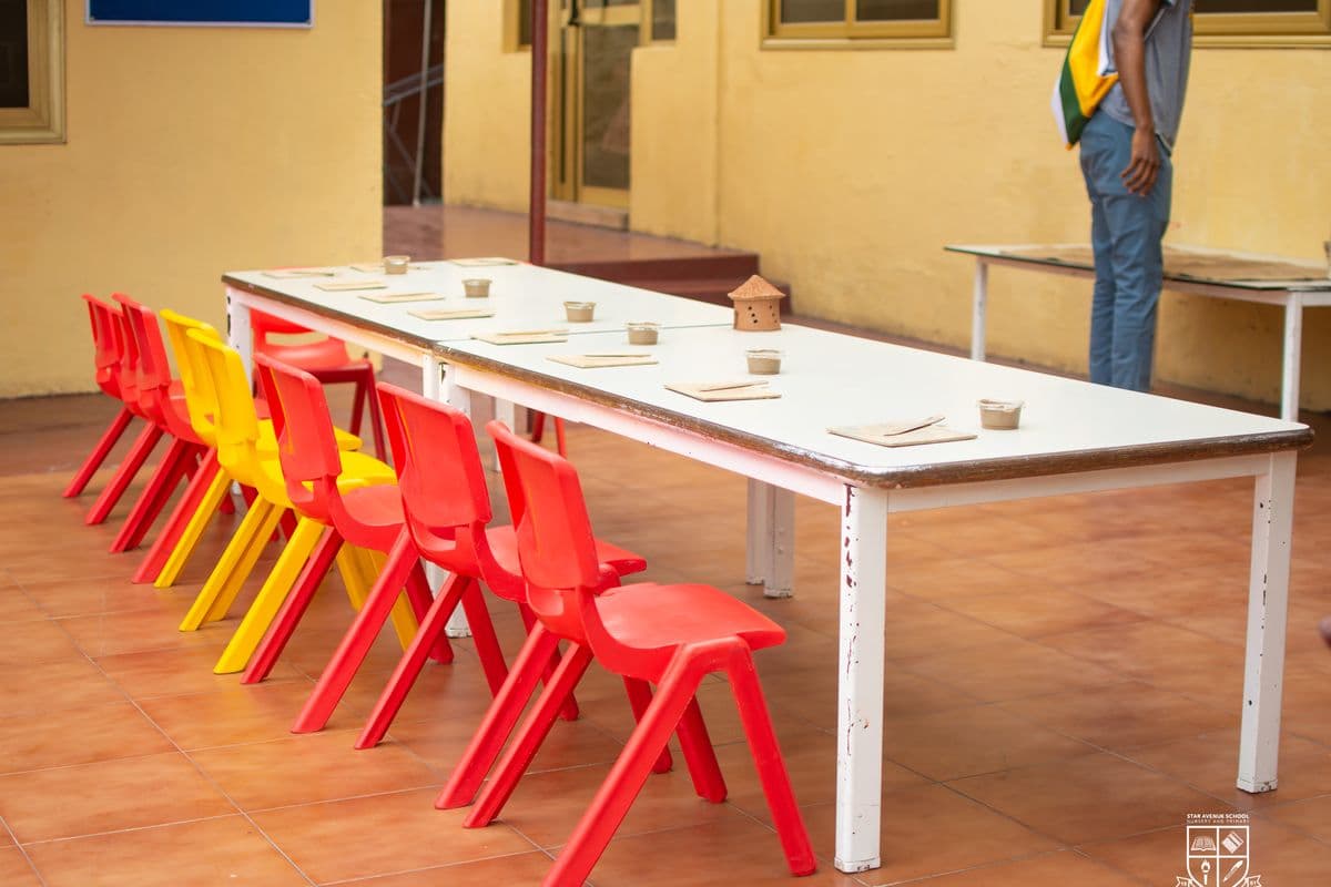 The workshop laid out before the first group arrives